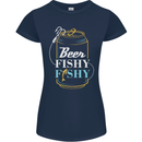 Fishing Beer Here Fishy Fisherman Funny Womens Petite Cut T-Shirt Navy Blue