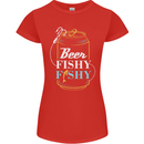 Fishing Beer Here Fishy Fisherman Funny Womens Petite Cut T-Shirt Red