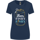 Fishing Beer Here Fishy Fisherman Funny Womens Wider Cut T-Shirt Navy Blue