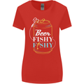 Fishing Beer Here Fishy Fisherman Funny Womens Wider Cut T-Shirt Red