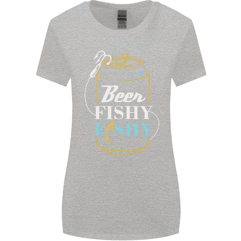 Fishing Beer Here Fishy Fisherman Funny Womens Wider Cut T-Shirt Sports Grey