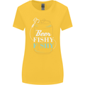 Fishing Beer Here Fishy Fisherman Funny Womens Wider Cut T-Shirt Yellow