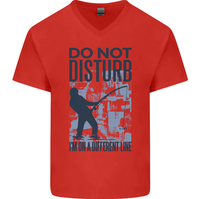 Fishing Do Not Disturb Funny Fisherman Mens V-Neck Cotton T-Shirt Red