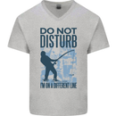 Fishing Do Not Disturb Funny Fisherman Mens V-Neck Cotton T-Shirt Sports Grey