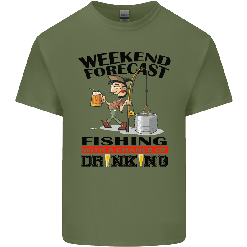 Fishing Fisherman Forecast Alcohol Beer Mens Cotton T-Shirt Tee Top Military Green
