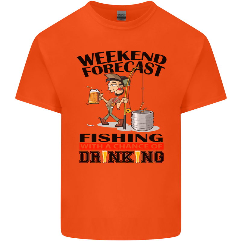 Fishing Fisherman Forecast Alcohol Beer Mens Cotton T-Shirt Tee Top Orange