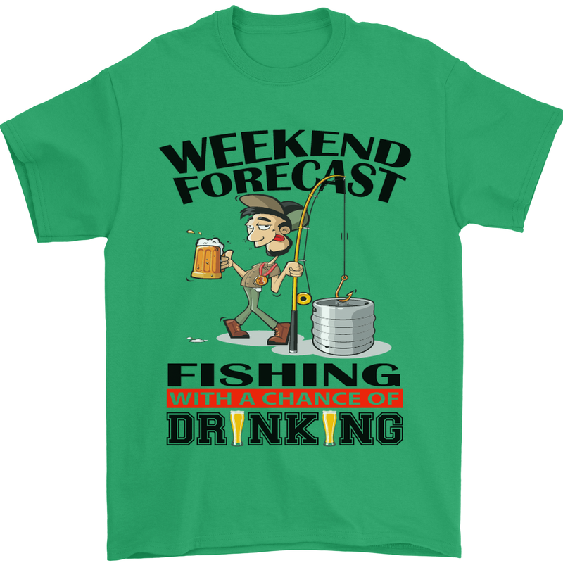 Fishing Fisherman Forecast Alcohol Beer Mens T-Shirt Cotton Gildan Irish Green