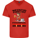 Fishing Fisherman Forecast Alcohol Beer Mens V-Neck Cotton T-Shirt Red