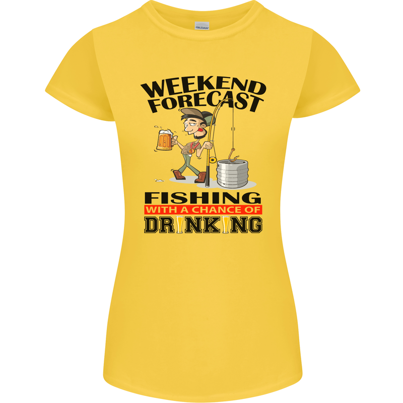 Fishing Fisherman Forecast Alcohol Beer Womens Petite Cut T-Shirt Yellow