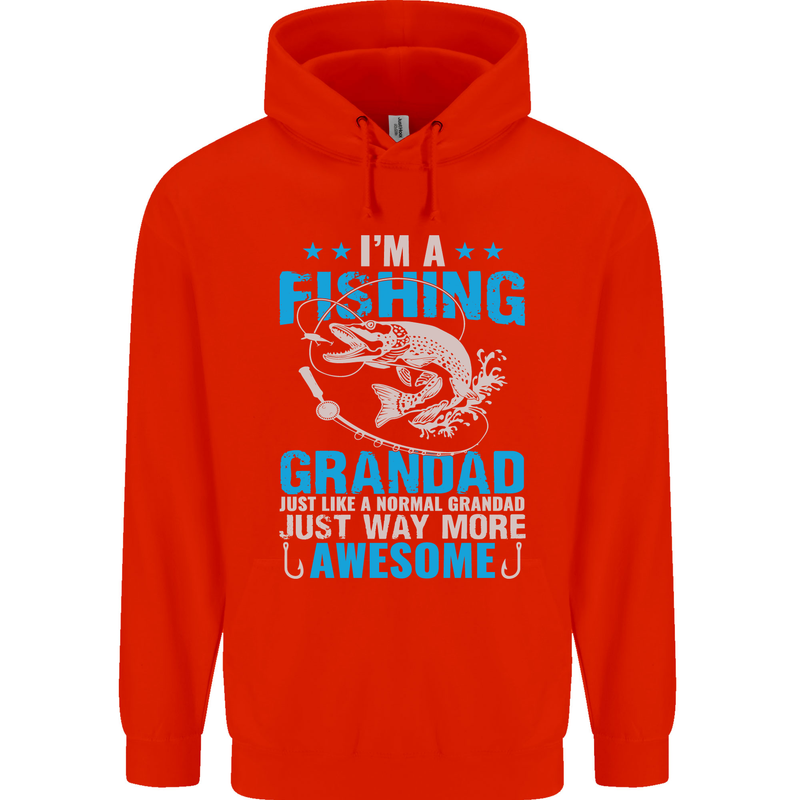 Fishing Grandad Funny Fathers Day Fisherman Mens 80% Cotton Hoodie Bright Red