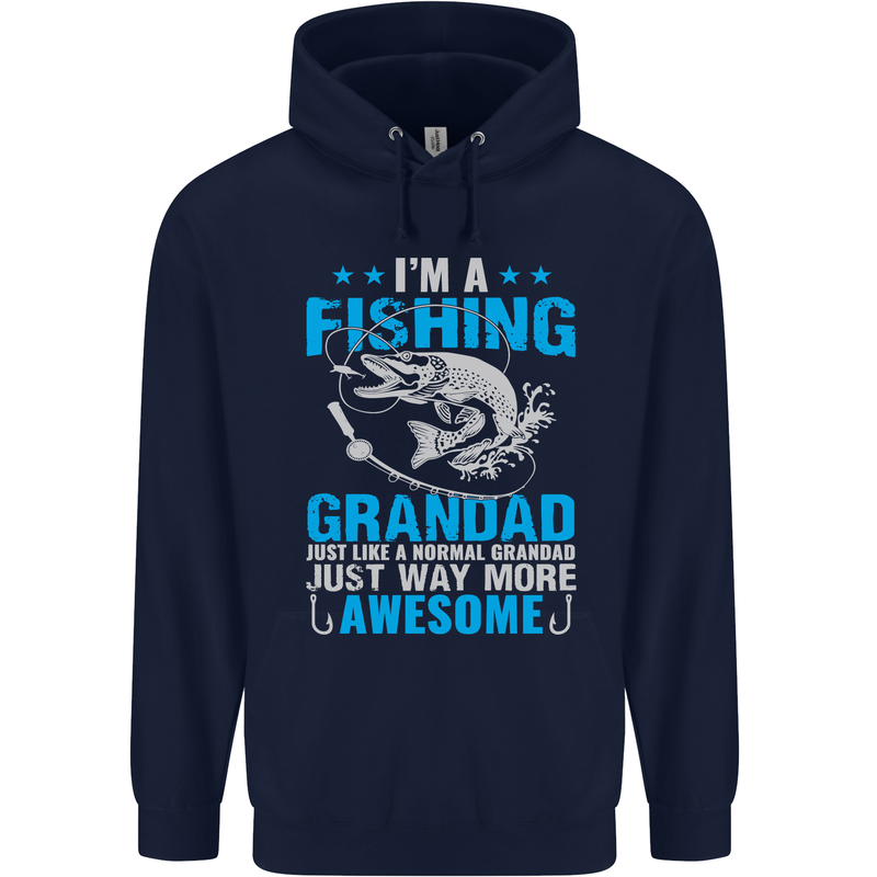 Fishing Grandad Funny Fathers Day Fisherman Mens 80% Cotton Hoodie Navy Blue