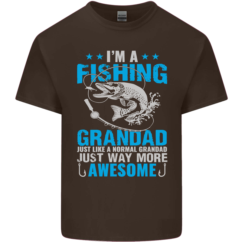 Fishing Grandad Funny Fathers Day Fisherman Mens Cotton T-Shirt Tee Top Dark Chocolate