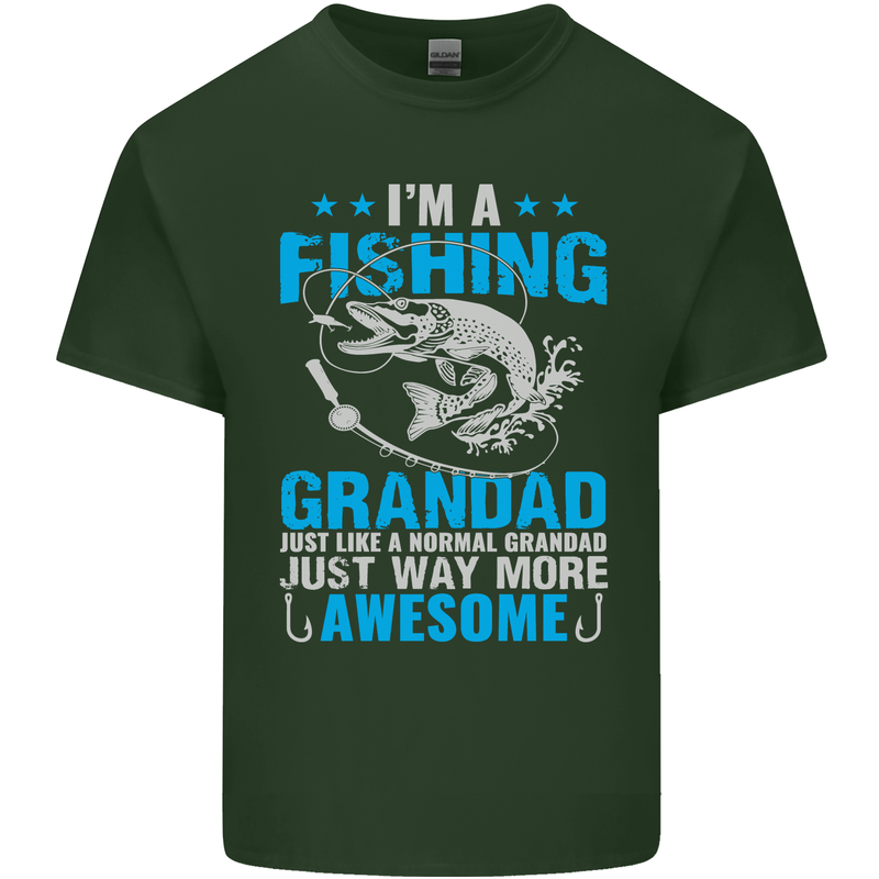 Fishing Grandad Funny Fathers Day Fisherman Mens Cotton T-Shirt Tee Top Forest Green