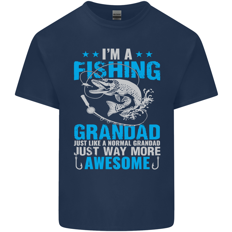 Fishing Grandad Funny Fathers Day Fisherman Mens Cotton T-Shirt Tee Top Navy Blue