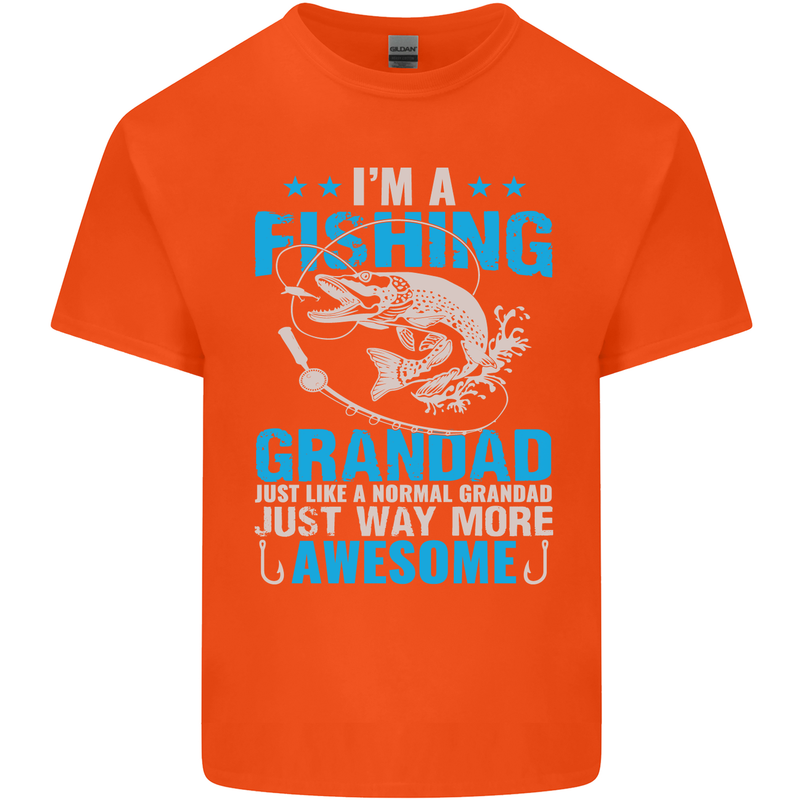 Fishing Grandad Funny Fathers Day Fisherman Mens Cotton T-Shirt Tee Top Orange