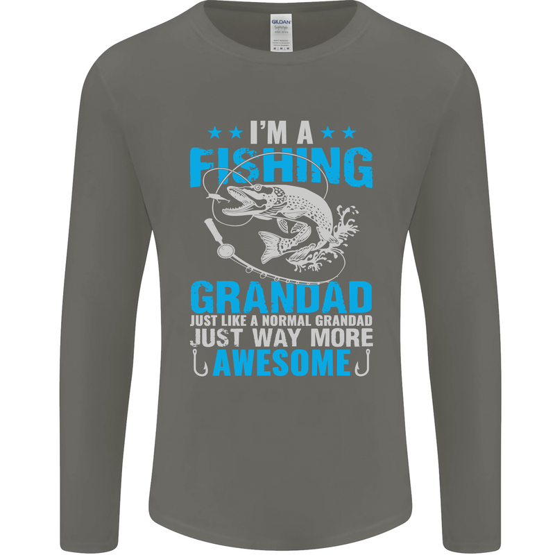 Fishing Grandad Funny Fathers Day Fisherman Mens Long Sleeve T-Shirt Charcoal
