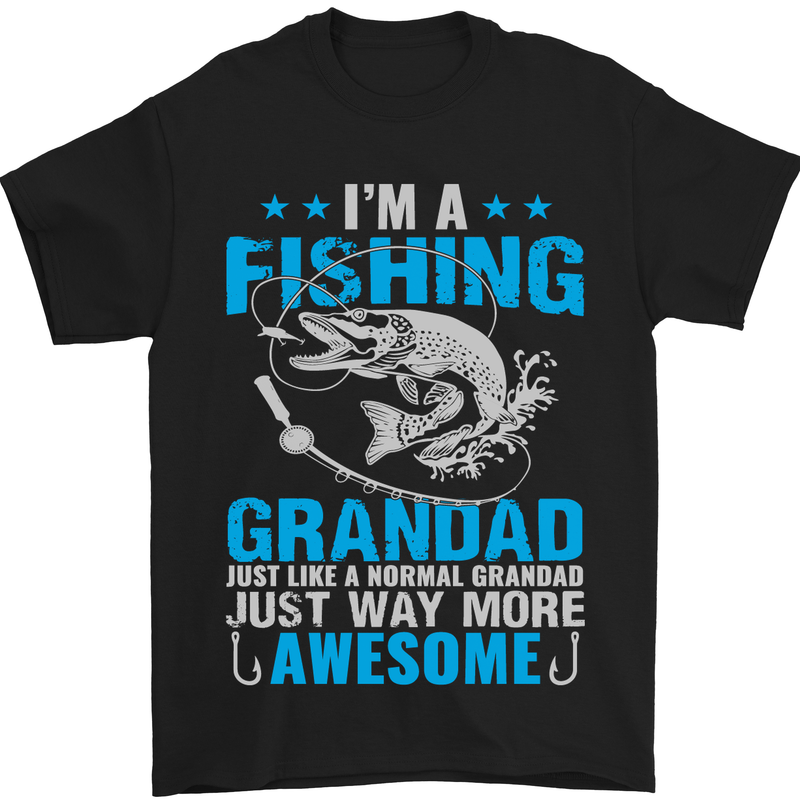 Fishing Grandad Funny Fathers Day Fisherman Mens T-Shirt Cotton Gildan Black