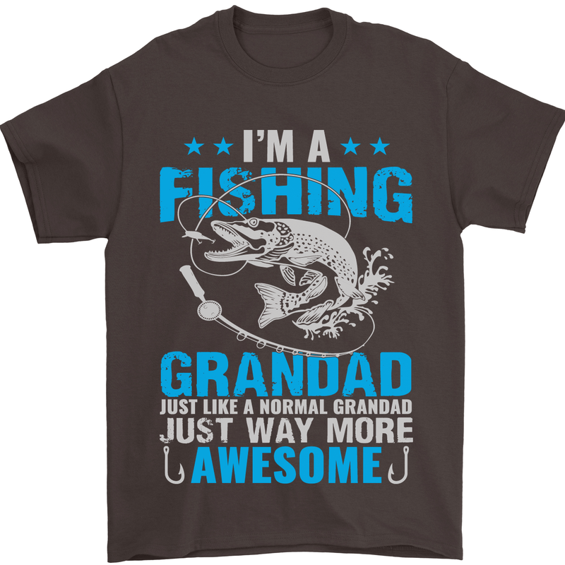 Fishing Grandad Funny Fathers Day Fisherman Mens T-Shirt Cotton Gildan Dark Chocolate