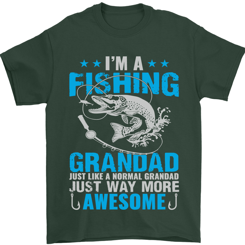 Fishing Grandad Funny Fathers Day Fisherman Mens T-Shirt Cotton Gildan Forest Green