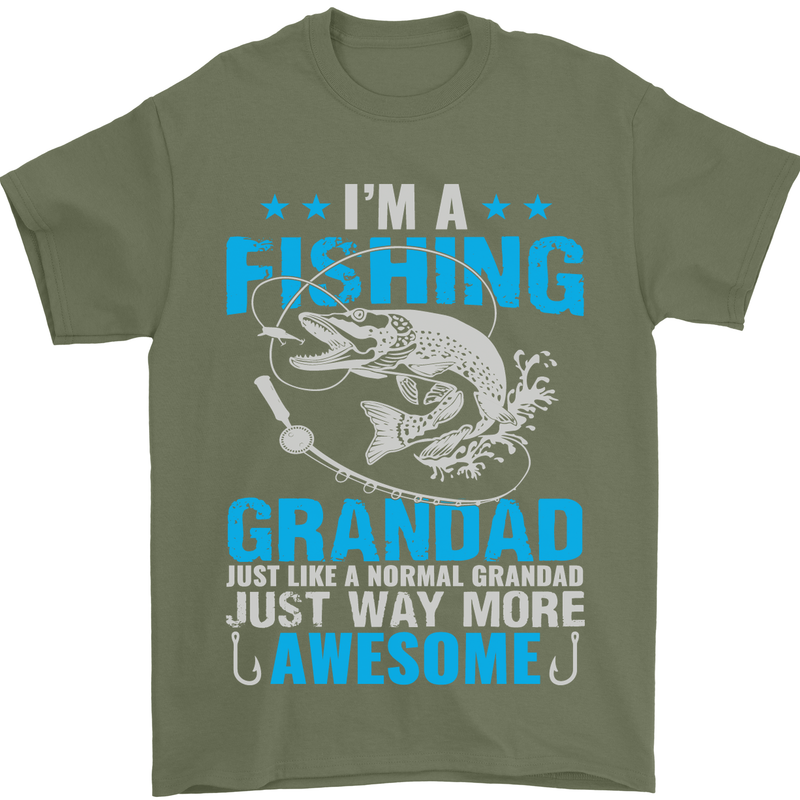 Fishing Grandad Funny Fathers Day Fisherman Mens T-Shirt Cotton Gildan Military Green