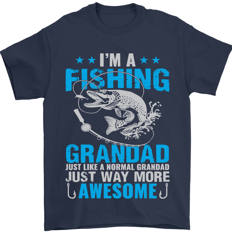 Fishing Grandad Funny Fathers Day Fisherman Mens T-Shirt Cotton Gildan Navy Blue