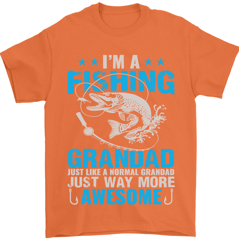 Fishing Grandad Funny Fathers Day Fisherman Mens T-Shirt Cotton Gildan Orange