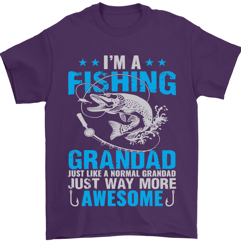 Fishing Grandad Funny Fathers Day Fisherman Mens T-Shirt Cotton Gildan Purple