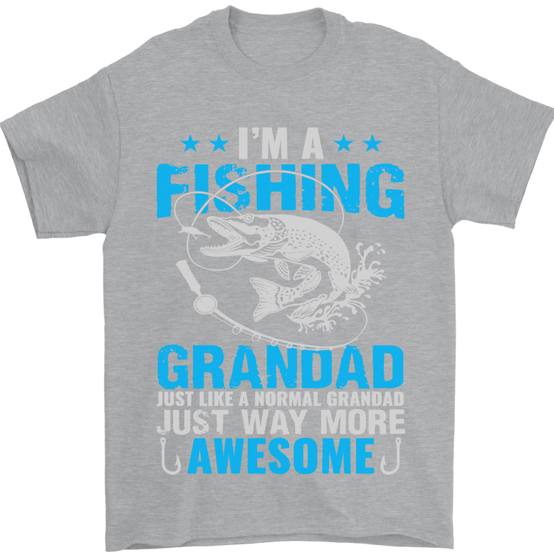 Fishing Grandad Funny Fathers Day Fisherman Mens T-Shirt Cotton Gildan Sports Grey