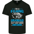 Fishing Grandad Funny Fathers Day Fisherman Mens V-Neck Cotton T-Shirt Black