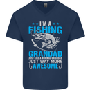 Fishing Grandad Funny Fathers Day Fisherman Mens V-Neck Cotton T-Shirt Navy Blue