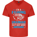 Fishing Grandad Funny Fathers Day Fisherman Mens V-Neck Cotton T-Shirt Red