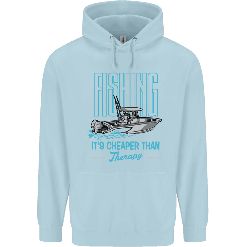 Fishing It's Cheaper Than Therapy Fisherman Childrens Kids Hoodie Light Blue