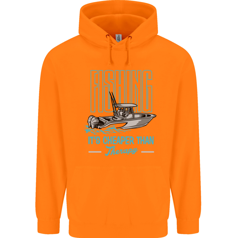 Fishing It's Cheaper Than Therapy Fisherman Childrens Kids Hoodie Orange