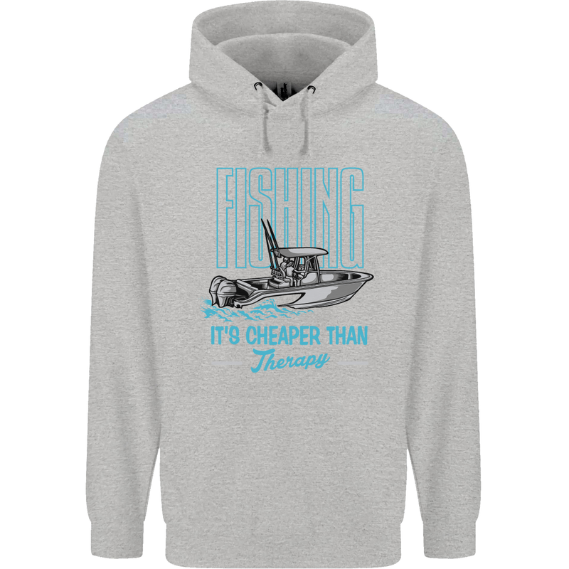 Fishing It's Cheaper Than Therapy Fisherman Childrens Kids Hoodie Sports Grey