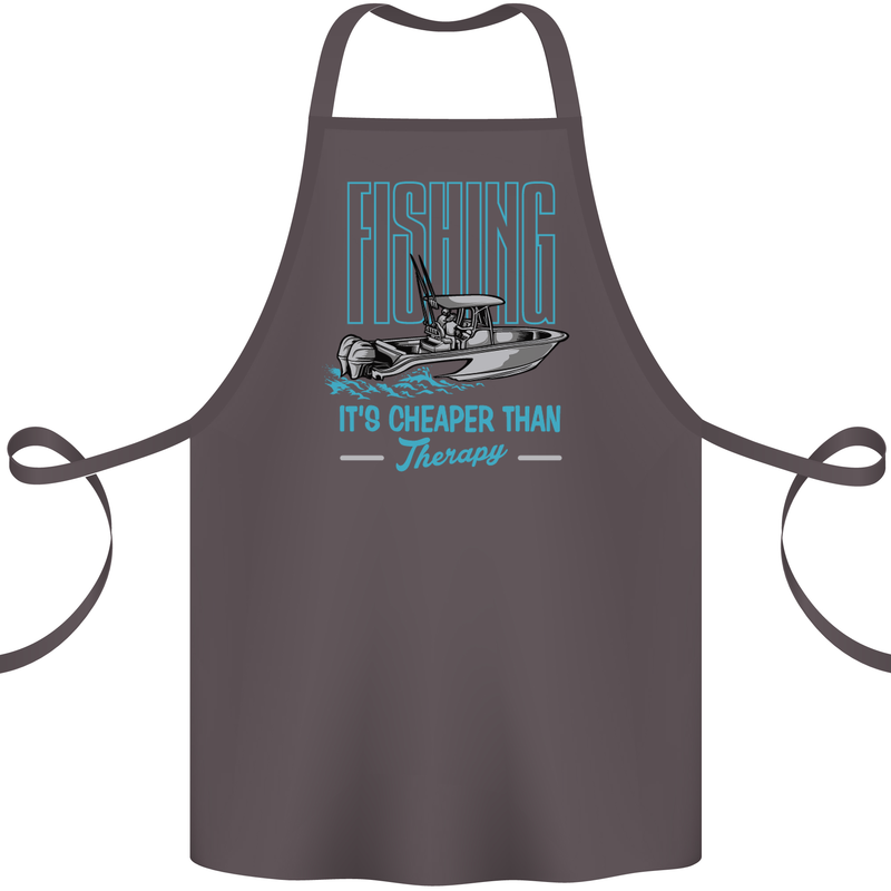 Fishing It's Cheaper Than Therapy Fisherman Cotton Apron 100% Organic Dark Grey