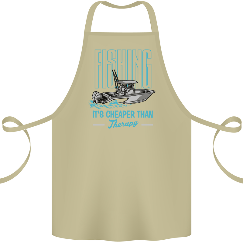 Fishing It's Cheaper Than Therapy Fisherman Cotton Apron 100% Organic Khaki