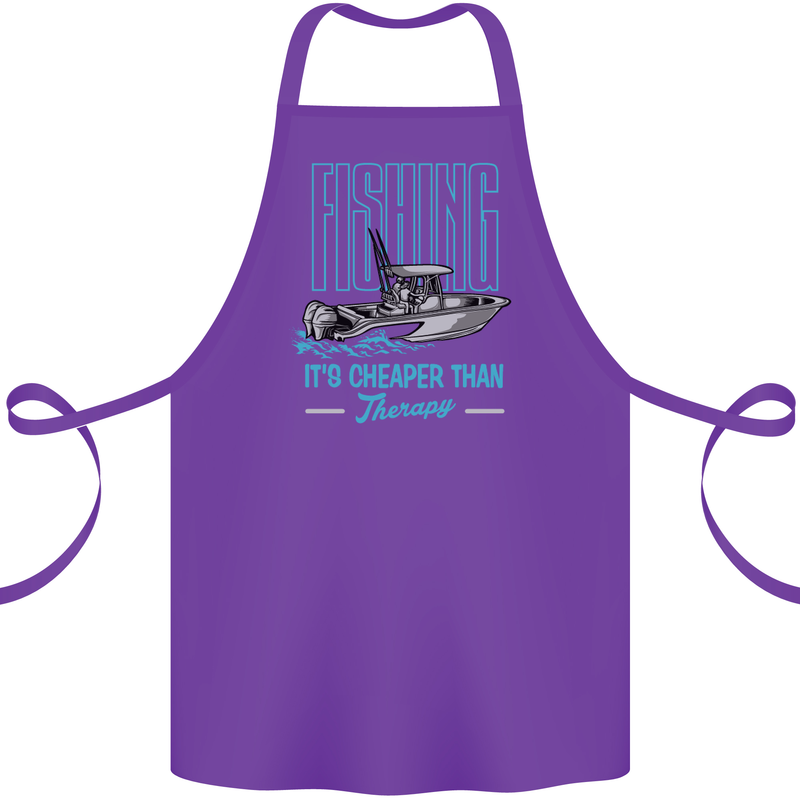 Fishing It's Cheaper Than Therapy Fisherman Cotton Apron 100% Organic Purple
