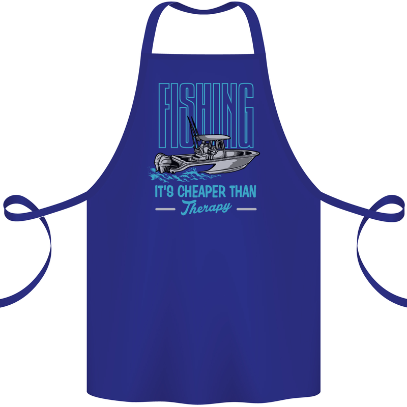 Fishing It's Cheaper Than Therapy Fisherman Cotton Apron 100% Organic Royal Blue