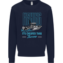 Fishing It's Cheaper Than Therapy Fisherman Kids Sweatshirt Jumper Navy Blue