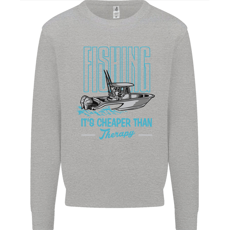 Fishing It's Cheaper Than Therapy Fisherman Kids Sweatshirt Jumper Sports Grey