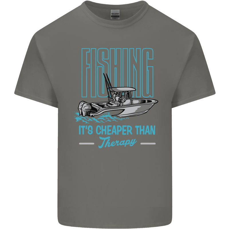 Fishing It's Cheaper Than Therapy Fisherman Kids T-Shirt Childrens Charcoal