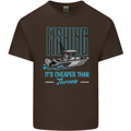 Fishing It's Cheaper Than Therapy Fisherman Kids T-Shirt Childrens Chocolate