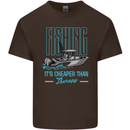 Fishing It's Cheaper Than Therapy Fisherman Kids T-Shirt Childrens Chocolate