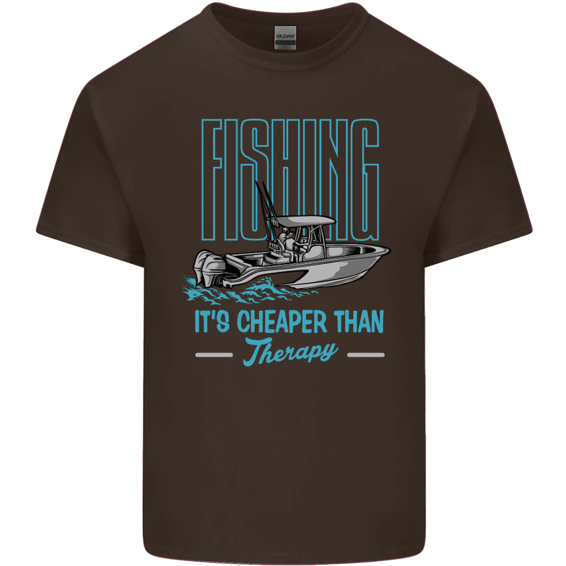 Fishing It's Cheaper Than Therapy Fisherman Kids T-Shirt Childrens Chocolate