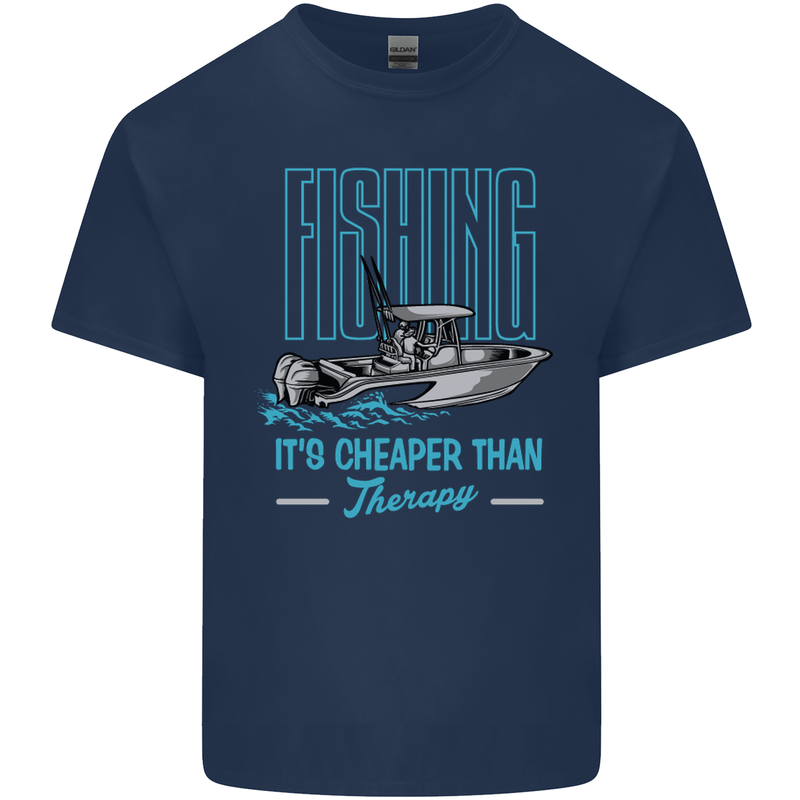 Fishing It's Cheaper Than Therapy Fisherman Kids T-Shirt Childrens Navy Blue