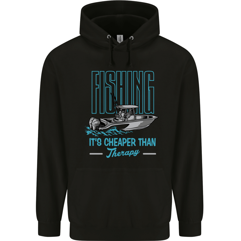 Fishing It's Cheaper Than Therapy Fisherman Mens 80% Cotton Hoodie Black
