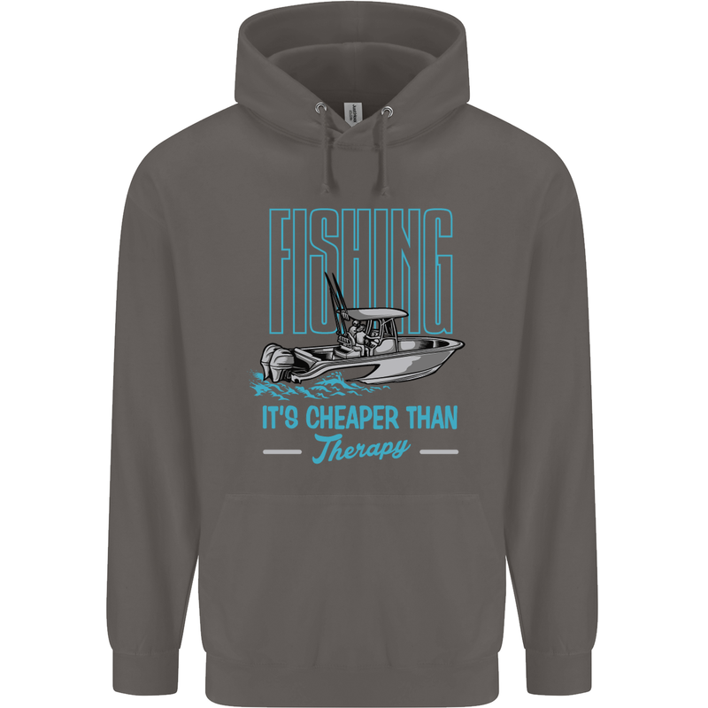 Fishing It's Cheaper Than Therapy Fisherman Mens 80% Cotton Hoodie Charcoal