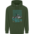 Fishing It's Cheaper Than Therapy Fisherman Mens 80% Cotton Hoodie Forest Green