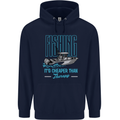 Fishing It's Cheaper Than Therapy Fisherman Mens 80% Cotton Hoodie Navy Blue