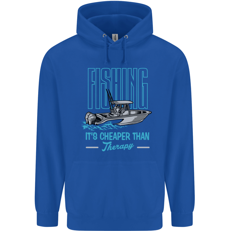 Fishing It's Cheaper Than Therapy Fisherman Mens 80% Cotton Hoodie Royal Blue